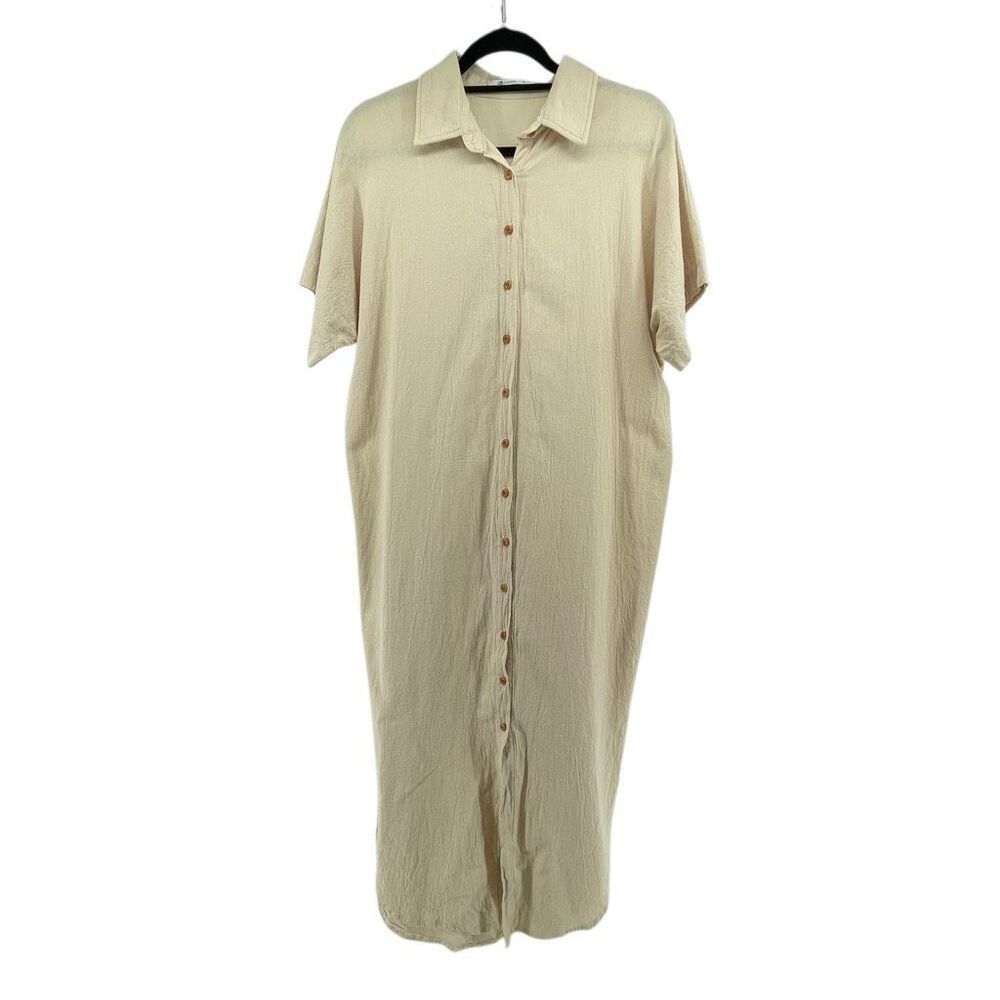 Cupshe Cotton Gauze Maxi Cover Up Shirt Dress Beach Duster One Size - Picture 3 of 14